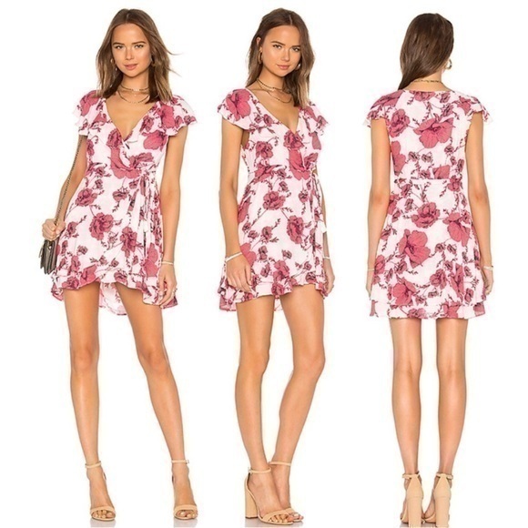 Free People Dresses & Skirts - FREE PEOPLE French Quarter Cream Combo Mini Wrap Ruffle Dress Pink/White Size S
